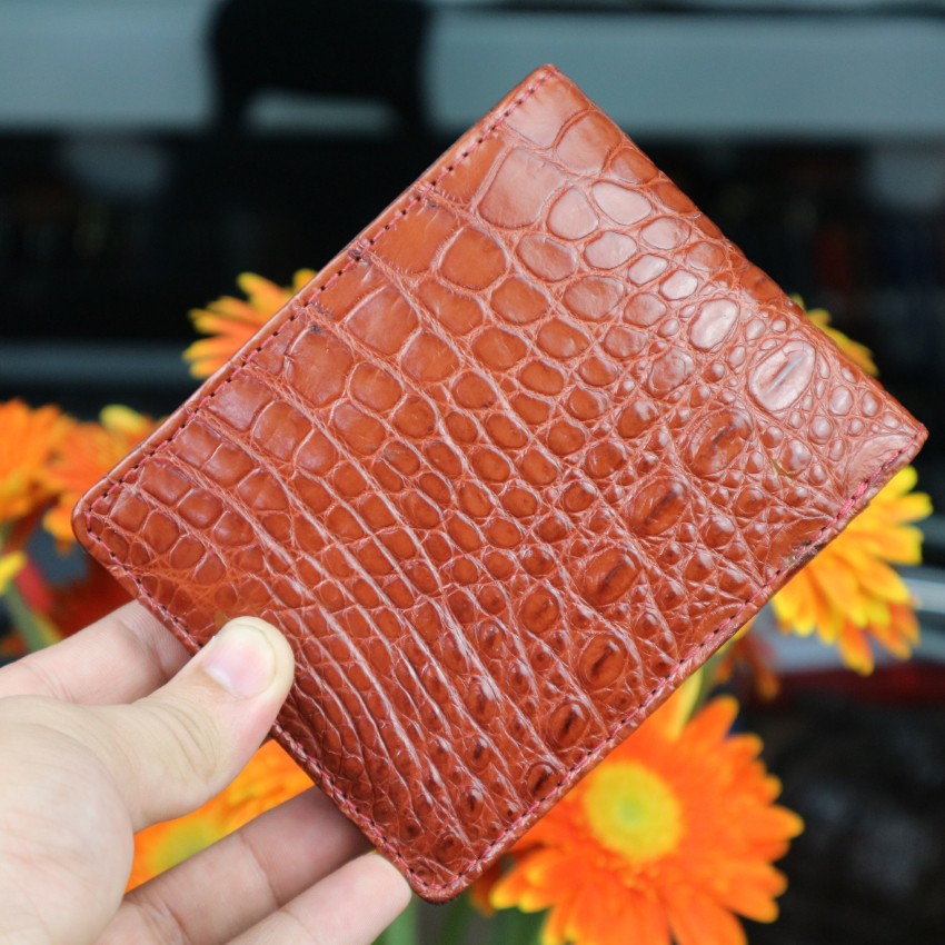 Ví ngang da cá sấu Fadoda cao cấp làm từ vân bụng cá sấu nguyên con màu nâu sang trọng - FCW03-03B