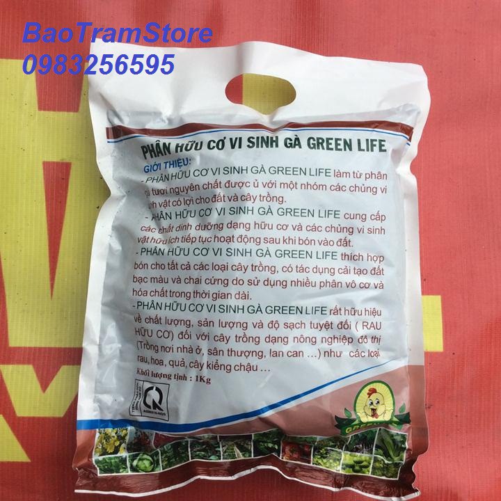 - Phân gà hữu cơ VI SINH GREEN LIFE gói 1kg hàng đẹp, chuyên cho cây hoa cảnh.