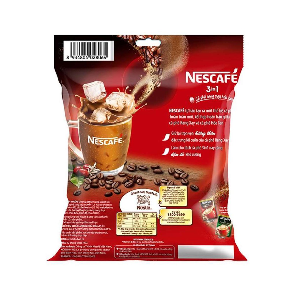 NESCAFE 3in1 Cà phê rang xay hoà tan (bịch 46gx 17g)