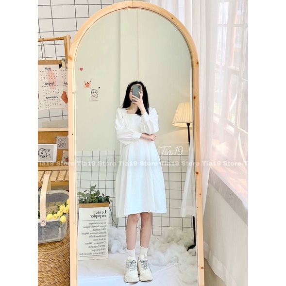 Váy trắng cổ vuông ren dài tay. Đầm trắng tiểu thư dài tay SP000007 ( Ảnh thật) | BigBuy360 - bigbuy360.vn