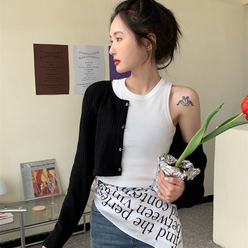 ANTUSON Áo Cardigan Dệt Kim Mỏng Dáng Ngắn Tay Dài Màu Đen Thời Trang Mùa Xuân 2023 Dành Cho Nữ