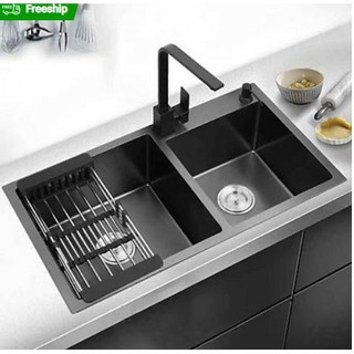 ♥️Free ship ♥️ Combo chậu rửa bát nano kích thước 82x45 cm và vòi rửa bát nóng lạnh nano.