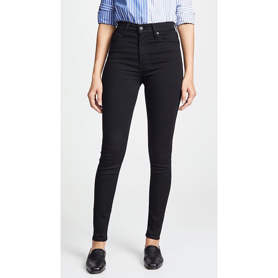 Quần jean nữ dài màu đen tuyền lưng cao co dãn mạnh, rách kiểu dành cho Big Size 2707