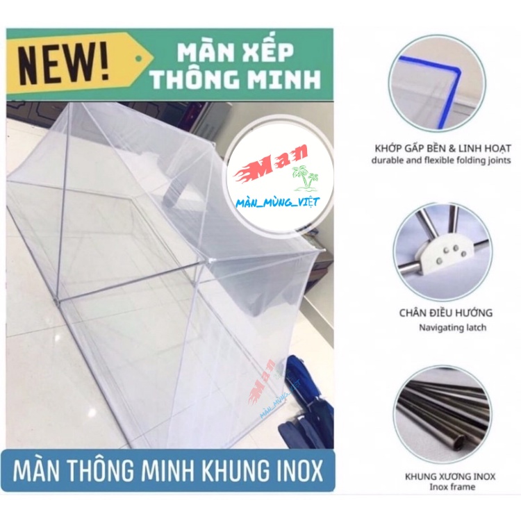 Màn chụp gấp gọn màn xếp thông minh khung inox 304 cao cấp mùng ngủ gấp gọn dễ sử dụng