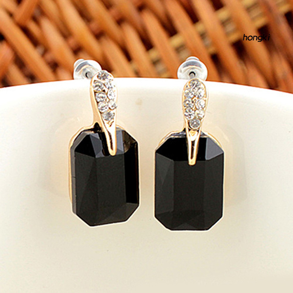 Khuyên tai đính đá hình chữ nhật lấp lánh thanh lịch cho nữ