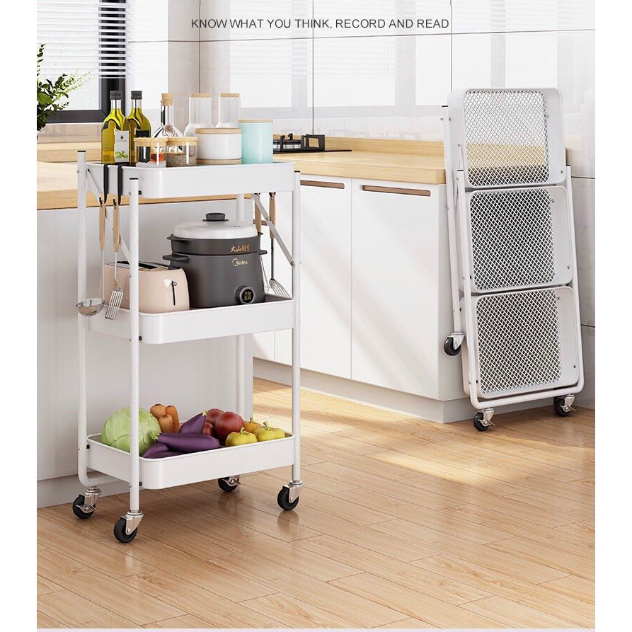KỆ ĐỂ ĐỒ GẤP GỌN THÔNG MINH 3 TẦNG CÓ BÁNH XE