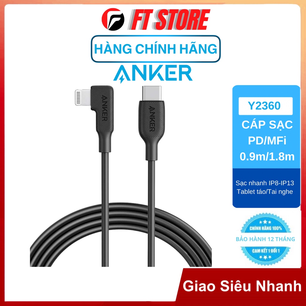 [GIAO HOẢ TỐC] Cáp Sạc Nhanh Anker Y2360 0.9m/Y2370 1.8m 90 độ gaming PD 20W 30W BH12T