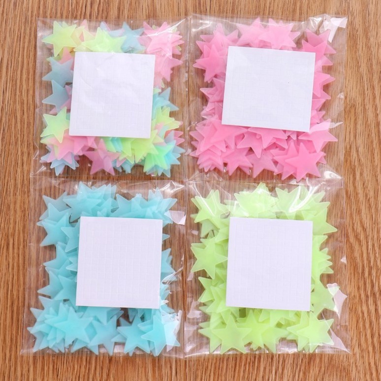 Gói 100 ngôi sao dán tường dạ quang 3cm sao phát sáng - đồ trang trí  CCV50