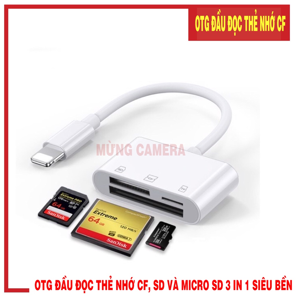 Đầu Đọc Thẻ Nhớ TF / SD / CF 3 Trong 1 Cho Điện Thoại iOS 13 14 15 OTG