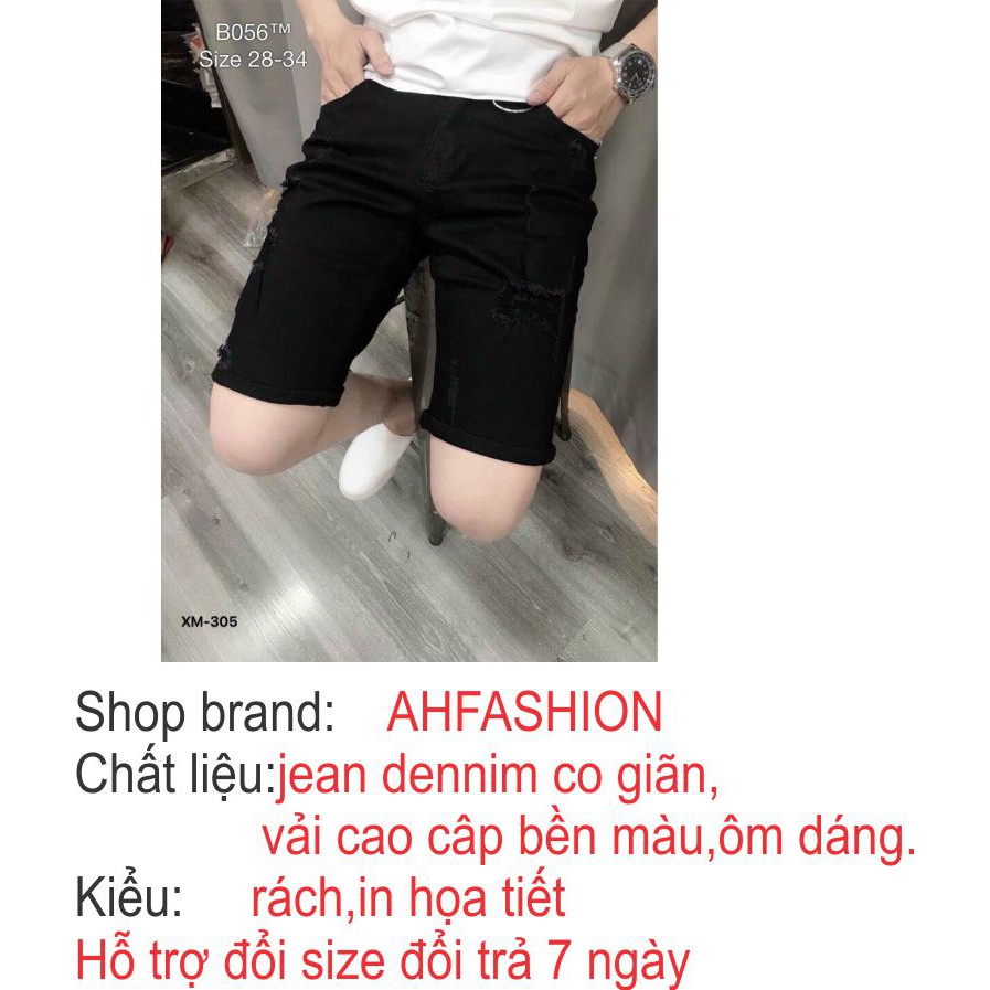 Quần short jean nam DSQ cao cấp co giãn kiểu trơn rách mẫu mới nhất AHFASHION