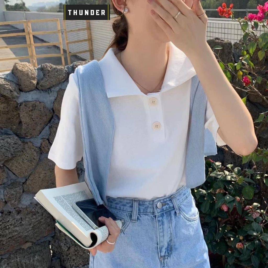 Áo thun POLO BASIC THUNDER Unisex phông trơn nam nữ tay lỡ mùa hè oversize form rộng thời trang phong cách Hàn Quốc | BigBuy360 - bigbuy360.vn