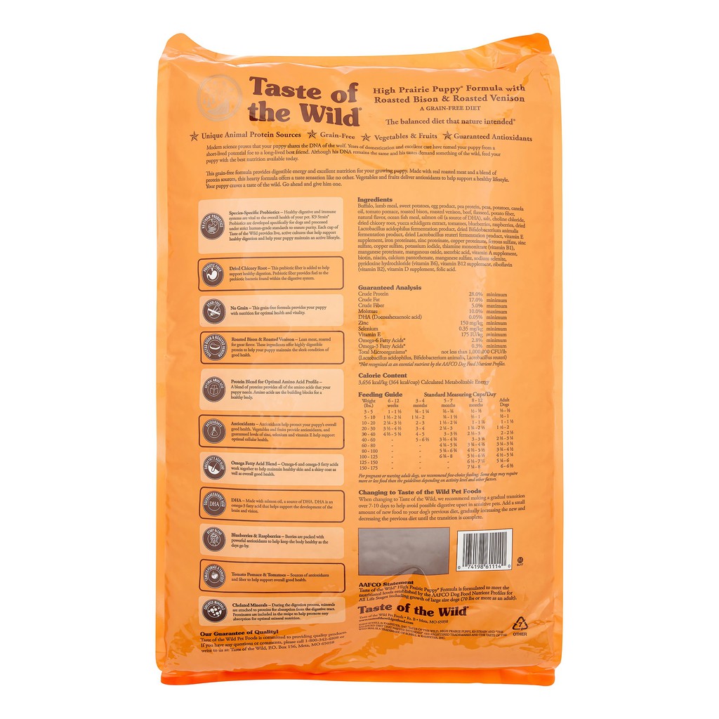 [DINH DƯỠNG CAO] 12KG THỨC ĂN HẠT CHO CHÓ CON TASTE OF THE WILD HIGH PRAIRIE PUPPY vị Bò Rừng và Nai Nướng