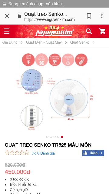 Quạt treo tường senko có remote