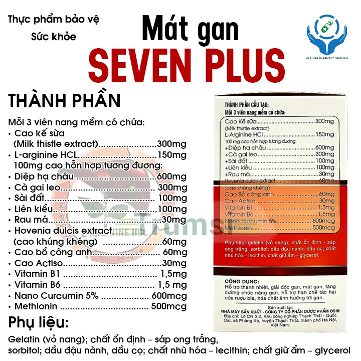 Viên Uống Thanh Nhiệt Mát Gan Giúp Giải Độc Gan Hạ Men Gan Tăng Cường Và Bảo Vệ Chức Năng Gan Seven Plus Chính Hãng