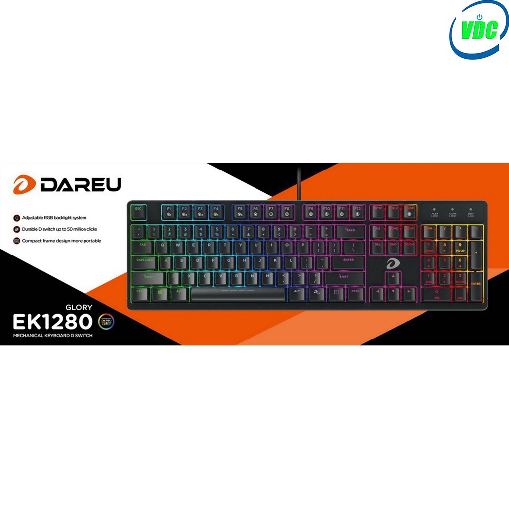 Bàn phím cơ Gaming Dareu EK1280 - Mã cũ DK1280 - Led RGB - 20 chế độ led - Cam kết chính hãng - Bảo hành 24 tháng