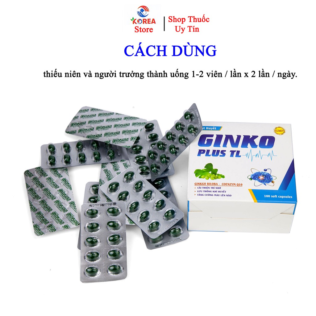 Hoạt huyết dưỡng GINKO PLUS lưu thông khí huyết cải thiện trí nhớ, tăng cường máu lên não, hộp 100 viên