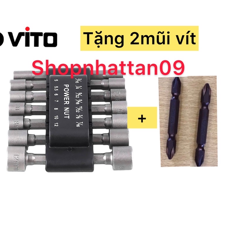 Bộ khẩu vặn ốc lục giác ❤️FREESHIP❤️ Bộ 14 đầu khẩu vặn ốc lục giác gắn máy khoan + 2 mũi vít