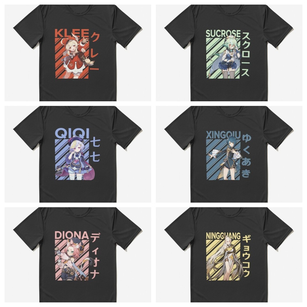 Áo phông đen in hình GENSHIN IMPACT áo phông nam nữ anime chibi thời trang