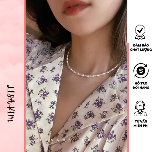 Vòng cổ trai phối kiểu hạt gạo size 6 li
