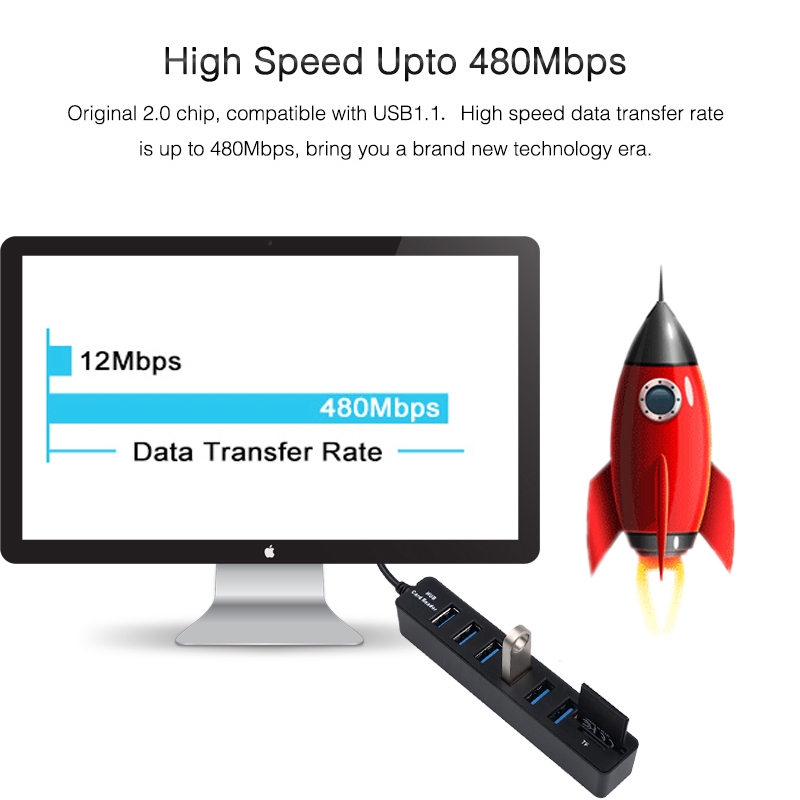 Bộ Chia 6 Cổng Usb 480mbps 2 Trong 1 Sd Tf Usb 2.0 | BigBuy360 - bigbuy360.vn