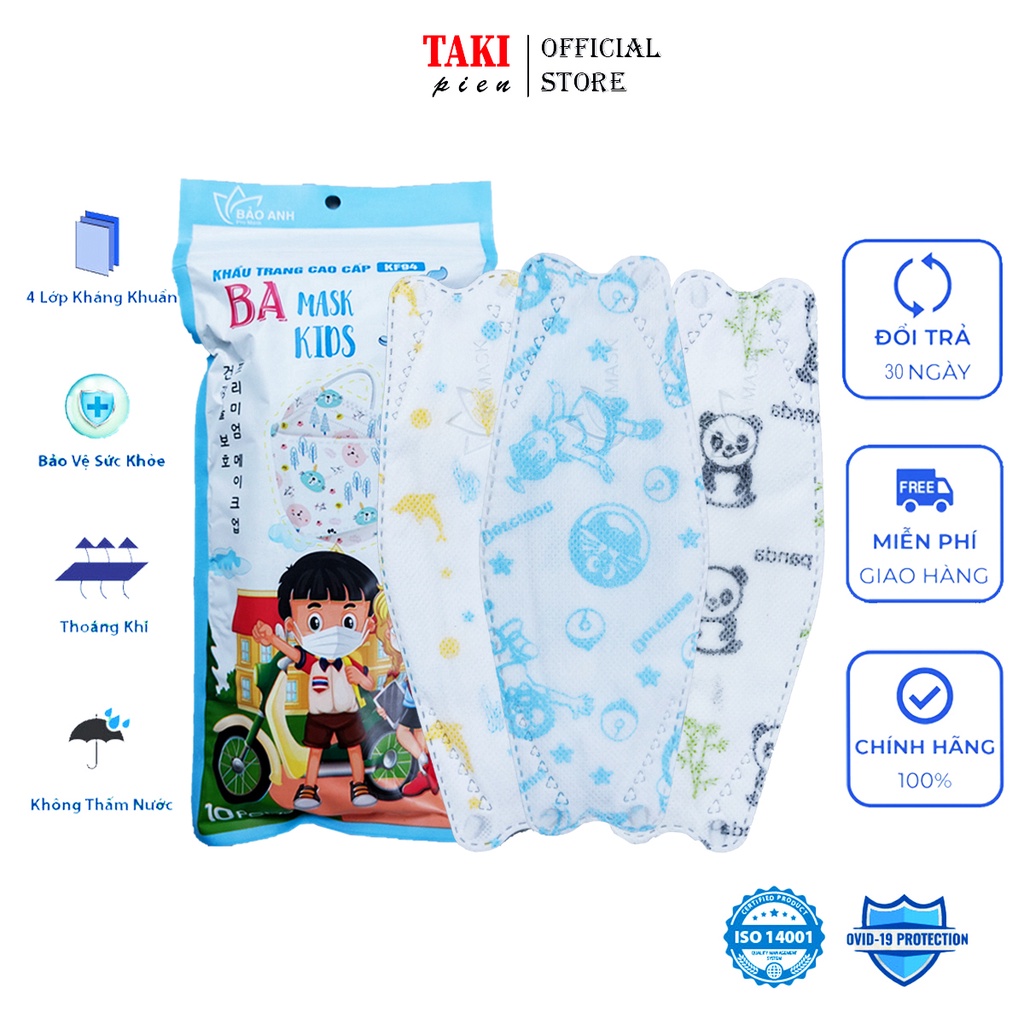 Combo khẩu trang (bé từ 3-12t) kf94 em bé Bảo Anh mask 4 lớp kháng khuẩn, kháng bụi mịn, 4d mask cho bé trai và bé gái