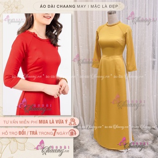 Áo dài tết cổ tròn truyền thống may sẵn lụa Tây Thi cao cấp, cổ áo cách điệu đẹp