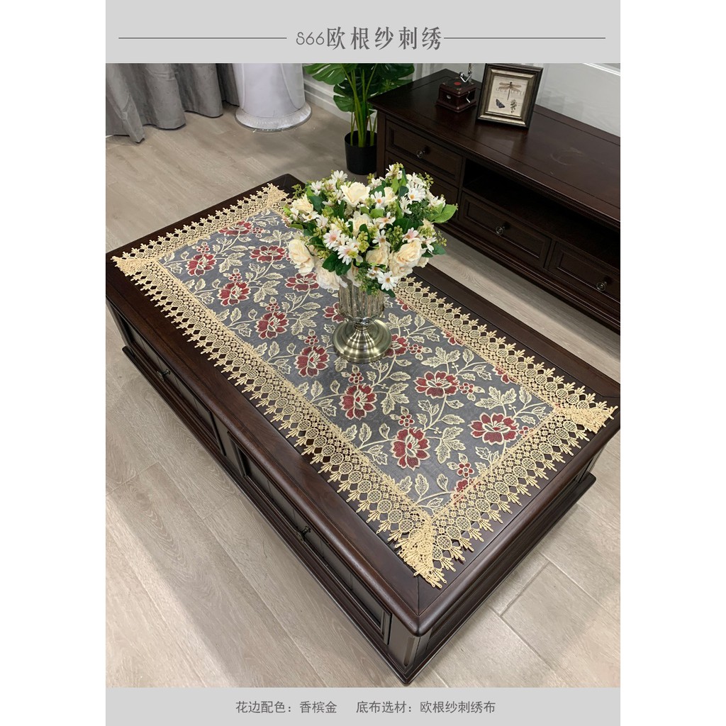 Khăn Trải Bàn Hình Vuông Phối Ren Lưới Thêu Họa Tiết Phong Cách Châu Âu Mới