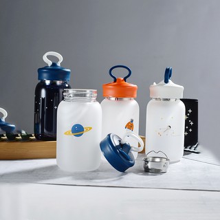 Bình Nước Thủy Tinh Du Hành Vũ Trụ Dung Tích 500ML Có Lưới Lọc Trà Tiện Dụng Tặng Kèm Túi Chống Sốc Tiện Lợi