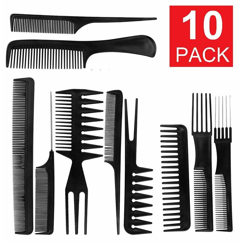 Set 10 lược nhựa màu đen tạo kiểu tóc chuyên nghiệp cho salon