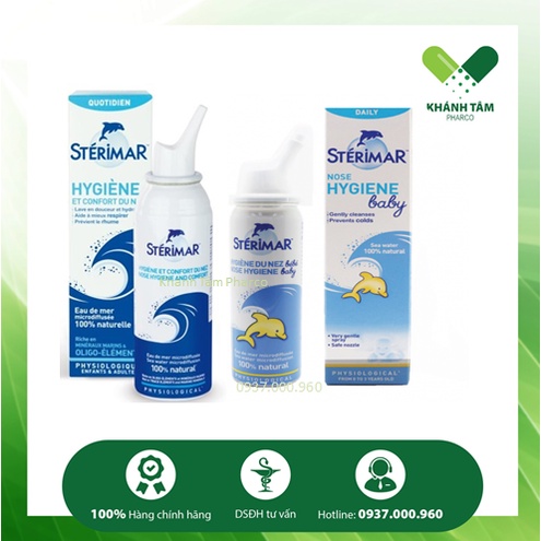 ! Sterimar Nose Hygiene - Dung dịch xịt mũi hằng ngày đẳng trương [sterima, xịt mũi cá heo, nước rửa mũi)