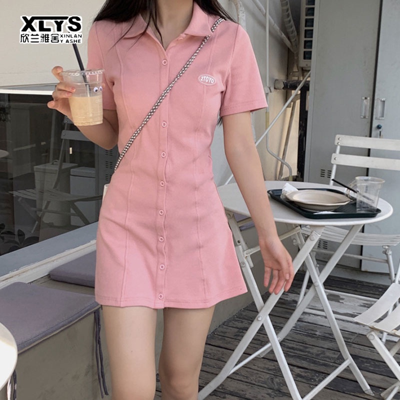 Đầm polo XINLANYASHE thiết kế đơn giản phong cách Hàn Quốc thời trang cho nữ váy thiết kế tay bồng