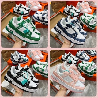 Giày LV trainer, Giày sneaker LV luôn vui tươi xanh, đen, hồng, phối đồ nam nữ hot trend 2022 Full Box