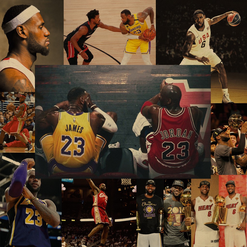 Poster Bóng Rổ NBA Hình Cầu Thủ Bóng Rổ Lebron James Chất Liệu Giấy Kraft Cổ Điển Kích Thước 52*36 cm