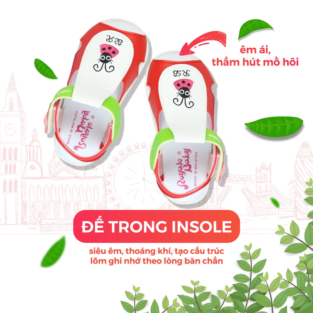 Xăng Đan Tập Đi Bé Trai Bé Gái Đẹp CrownSpace Royale Baby Walking Sandals Cao Cấp 021_484 Nhẹ Êm Size 3-6/1-3 Tuổi