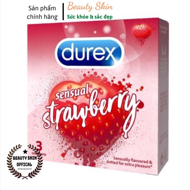 BCS Bao Cao Su Durex STRAWBERY/CHOCOLATE HƯƠNG DÂU/SOCOLA hộp 3 cái
