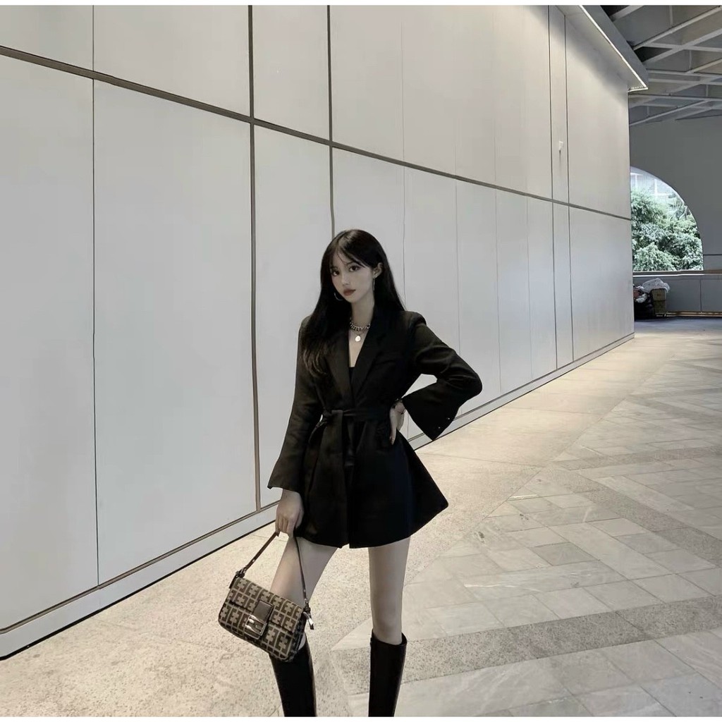 Áo vest kèm thắt lưng sang chảnh JOY BABE 🤍 mix nhiều kiểu như blazer, giả đầm thắt eo trắng đen dài giấu quần AV 1 -9A