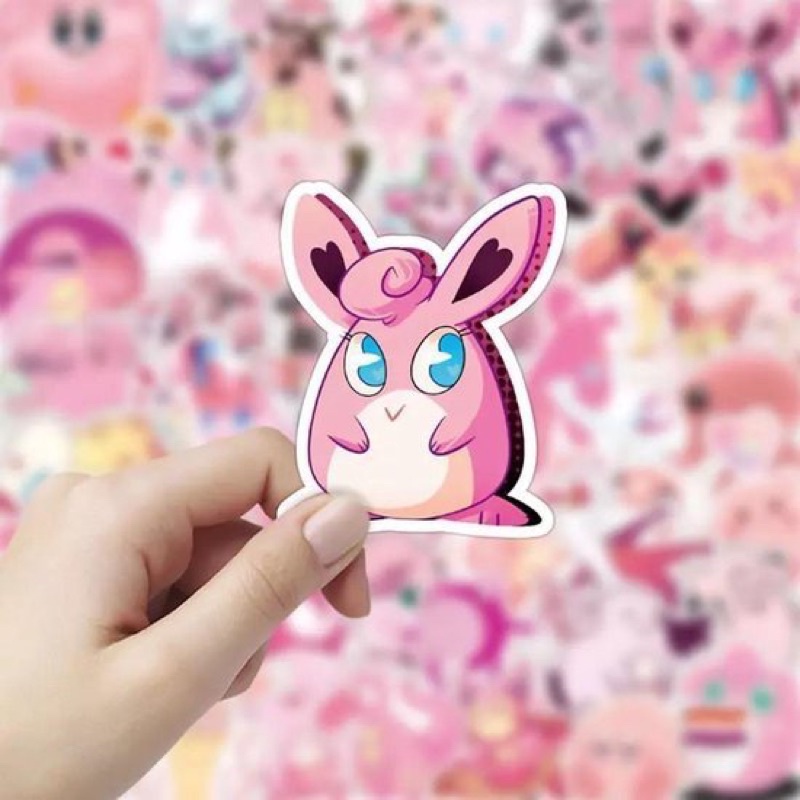 Sticker Pink Pokemon 30-60 cái ép lụa/ Hình dán pink picachu pokemon