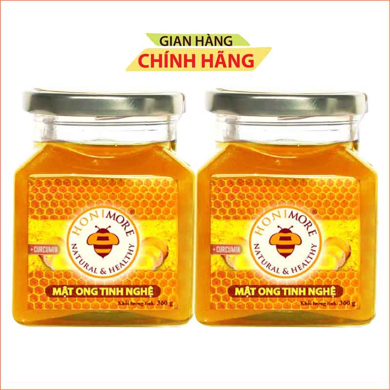 Set 2 hũ Mật ong tinh nghệ Honimore 360g - mật ong nguyên chất phối trộn tinh nghệ giúp tiêu hoá tốt