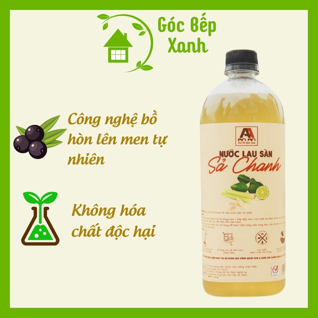 Nước lau sàn hữu cơ sả chanh An An ☘ Dung tích 1 Lít, chiết xuất bồ hòn thiên nhiên