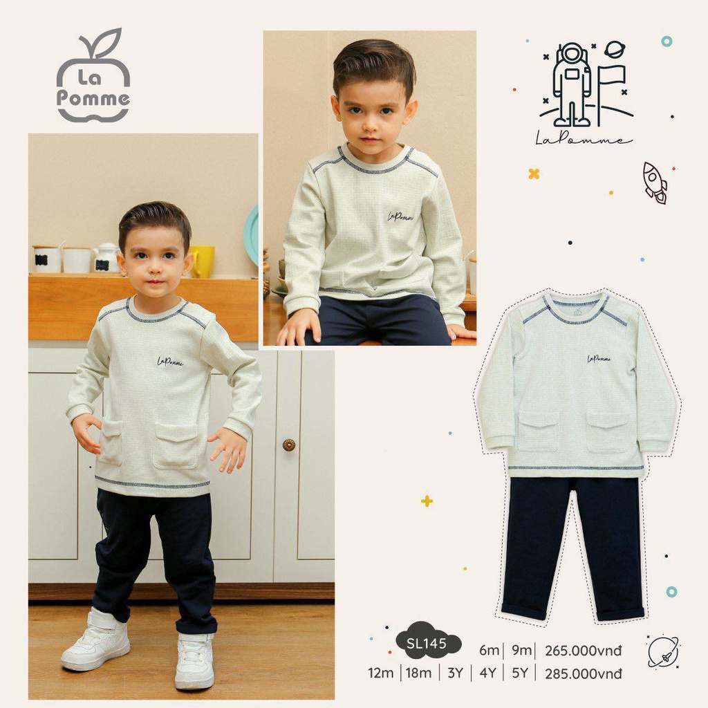 Bộ quần áo bé trai bé gái dài tay La Pomme chất cotton ấm áp (SL145/SL177)