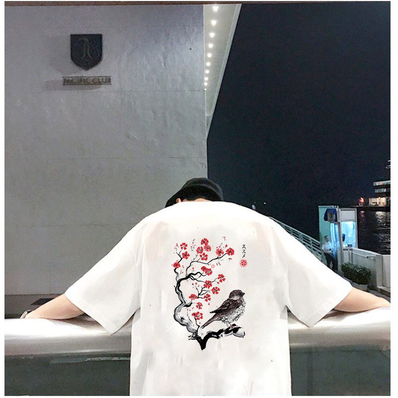 Áo thun tay lỡ nam nữ cây và chim sẻ form rộng vải dày mịn 2020T2660