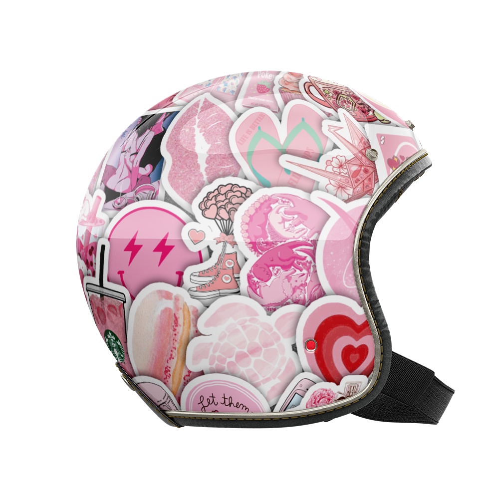 Set 50 cái Sticker màu hồng dán mũ bảo hiểm, hình dán Pink chống nước, decal màu Hồng trang trí laptop, điện thoại