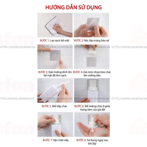 Móc Dán Tường Treo Chai Dầu Gội Đầu, Sữa Tắm, Nước Rửa Tay đa năng siêu chịu lực