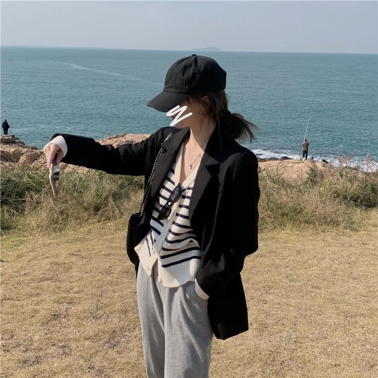 Áo khoác cardigan dệt kim mỏng dáng rộng kẻ sọc phong cách Hàn Quốc tùy chọn màu sắc xinh xắn cho nữ