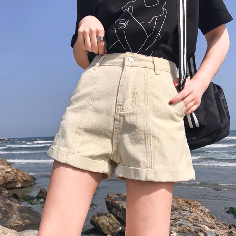 Quần Short Đùi Nữ Chất Kaki Lưng Cao Gập Gấu, Quần Sooc Đùi Ulzzang Hottrend