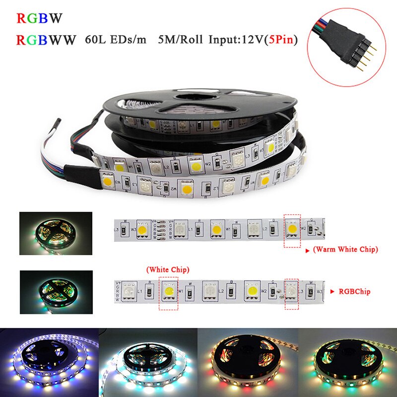 GBKOF5m 10m 15m RGBW RGBWW RGB Đèn LED dải sáng SMD 5050 Lực DC12V Ruy băng linh hoạt IR WiFi Contoller + Bộ điều hợp Trợ lý Google Alexa tương thích với Vương quốc Anh