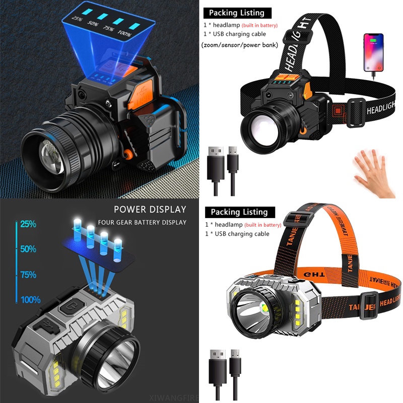 Đèn Pin Đeo Đầu Cảm Biến Siêu Sáng Chống Thấm Nước Có Thể Sạc Lại Tiện Dụng