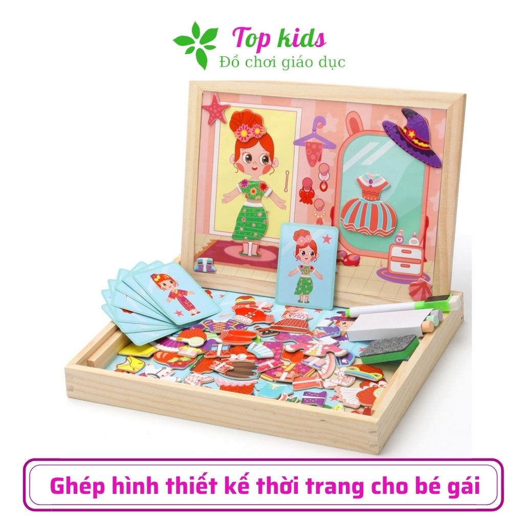 Bộ xếp hình nam châm đồ chơi gỗ cho bé gái 1 2 3 4 5 tuổi bộ lắp ghép thời trang trò chơi thông minh trí tuệ - TOPKIDS