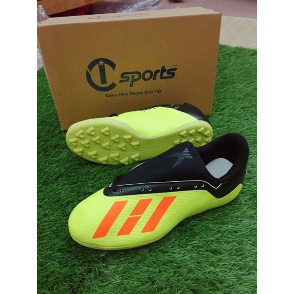 Giày Đá Bóng sân cỏ nhân tạo X18 -Tặng Tất- KHÂU ĐẾ 100% - đế cao su siêu bền.