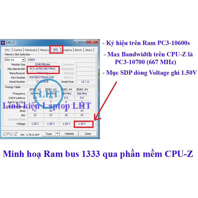 RAM Laptop 2Gb Bus 1333 MHz (ký hiệu trên Ram PC3-10600s) hàng bóc máy